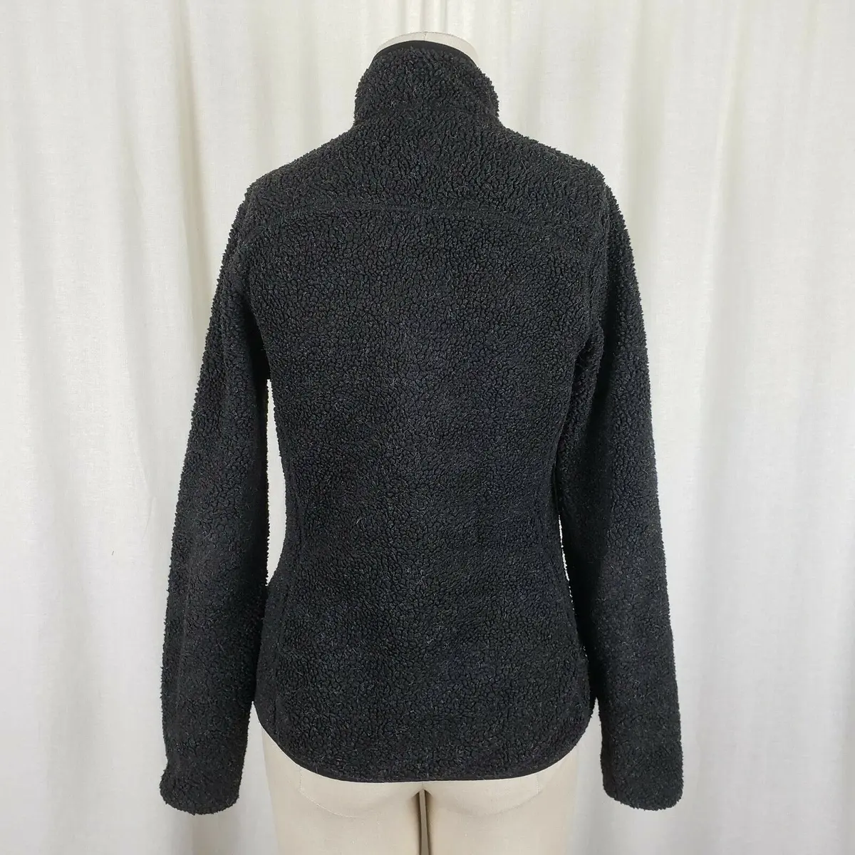 Woolrich Black Berber Fleece Full Zip Up Fitted Funnel Neck Jacket Womens S 2