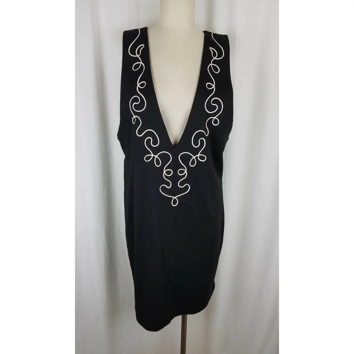E.D. Michaels Midi Tunic Little Black Jersey Knit Tunic Dress Womens L Ribbon 1