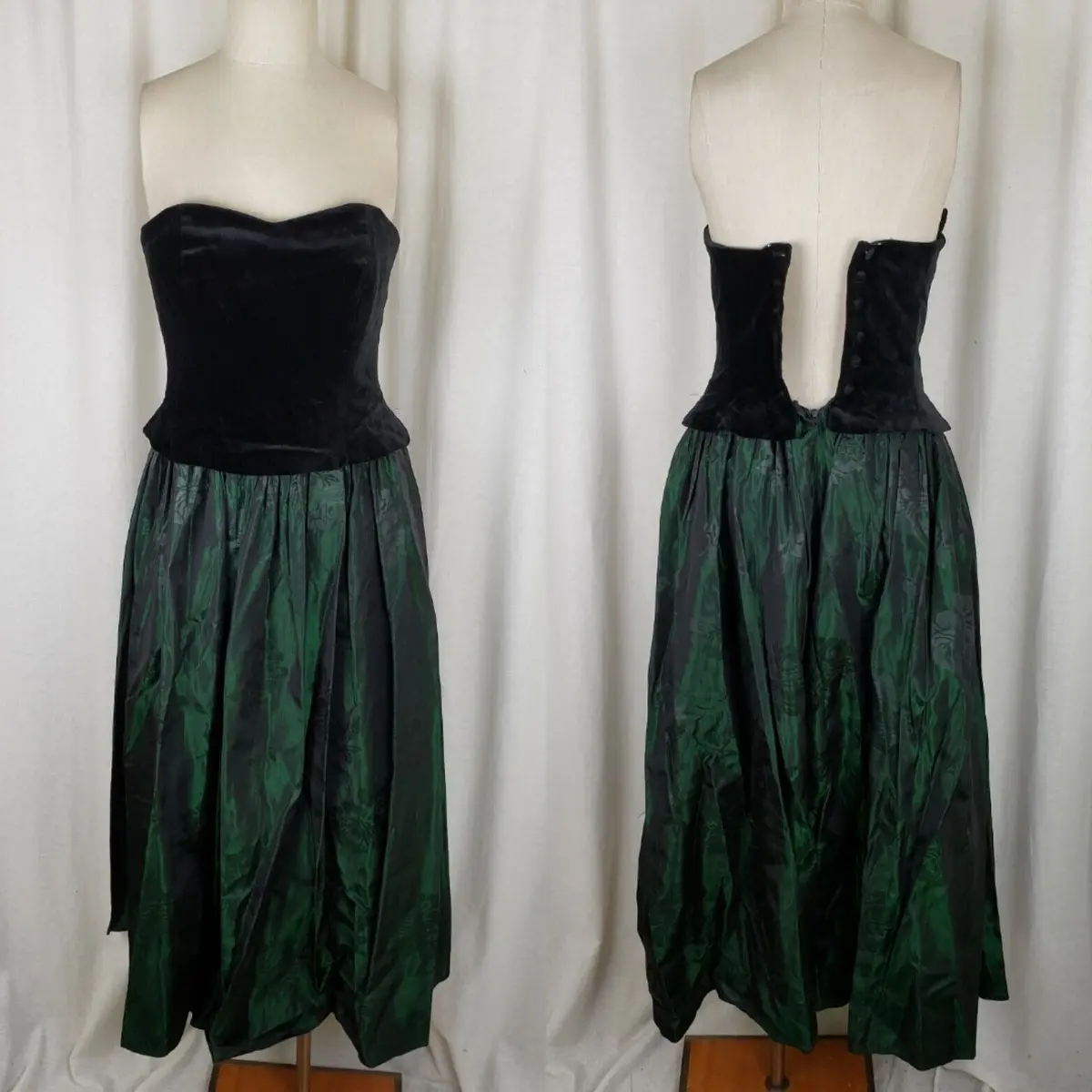 Laura Ashley Vintage Black Velvet & Floral Taffeta Formal Corset Dress Womens 12 1