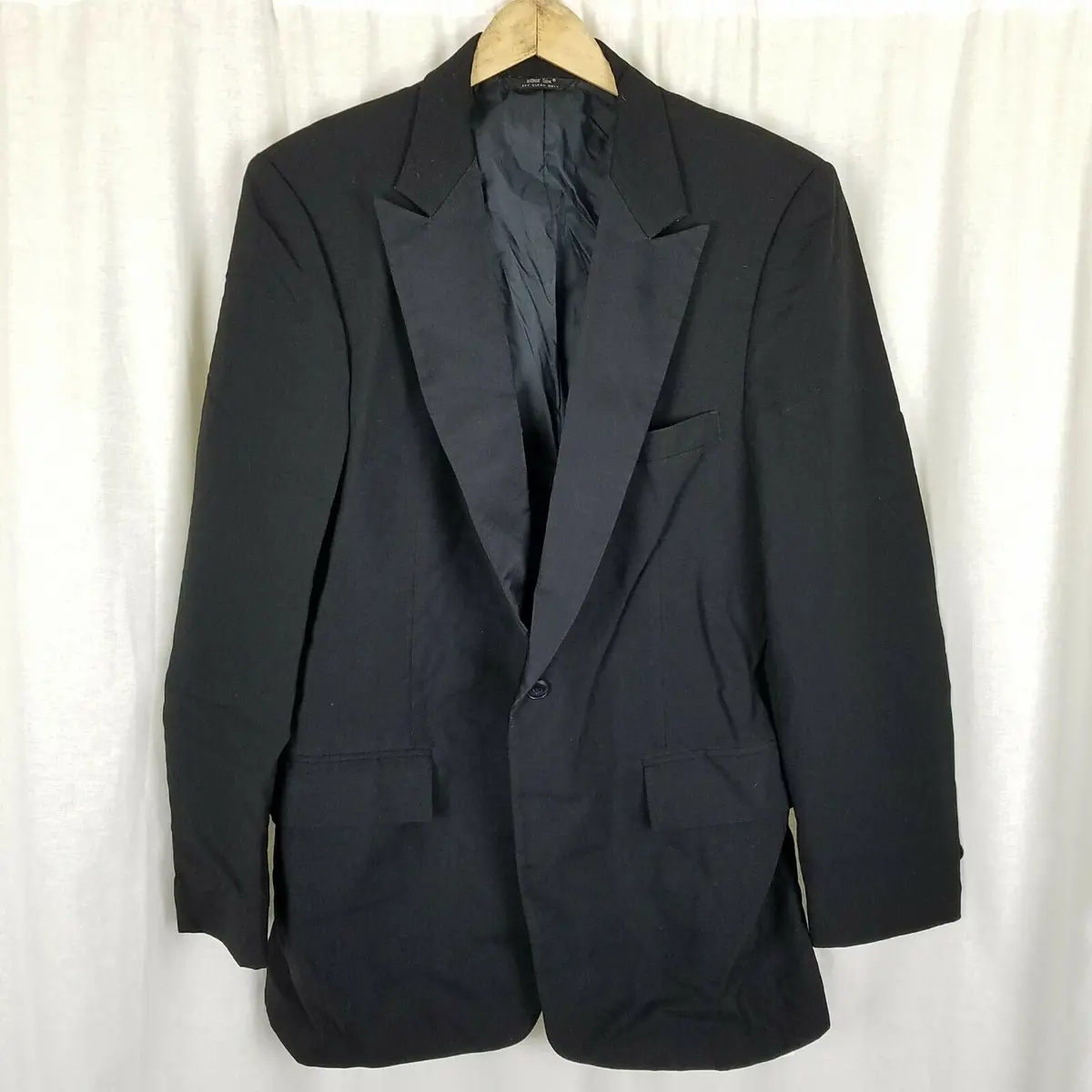 Vintage After Six Strictly Formal Black Satin Tuxedo Sportcoat Jacket Mens 42R 1