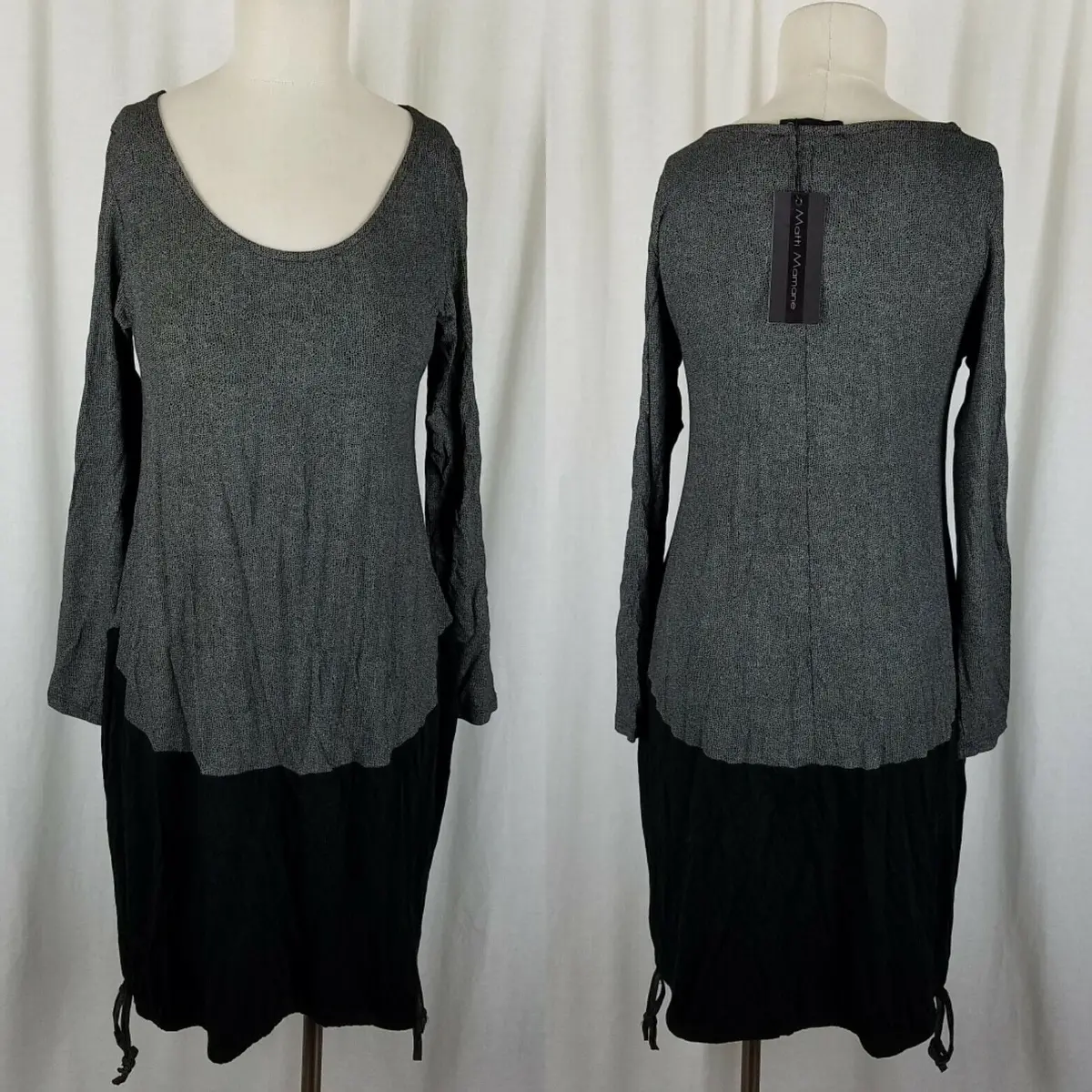 Matti Mamane Jersey Knit Sack Dress Black Gray Colorblock Scoop Neck Womens S 1