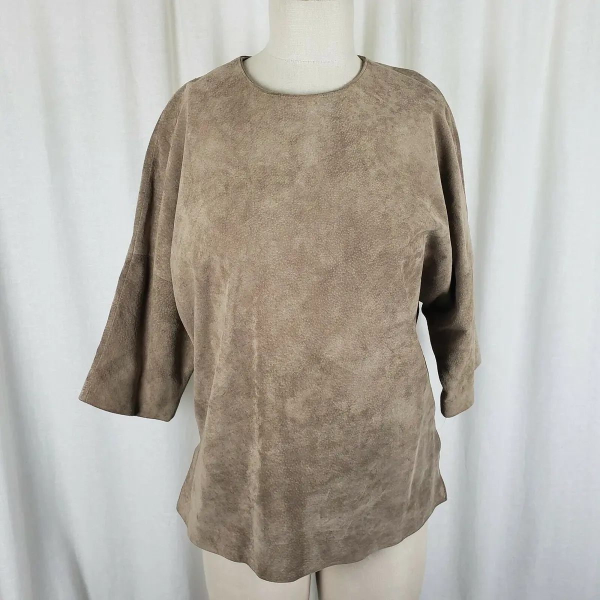 Vintage Marlynn Traditions Ltd Brown Leather Tunic Shirt Top Womens 6 3/4 Sleeve 1