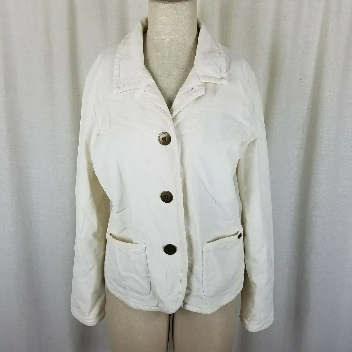 Izod Stretch Deluxe Sport Velvet Quilted Riding Jacket Womens L Vintage Ivory 1