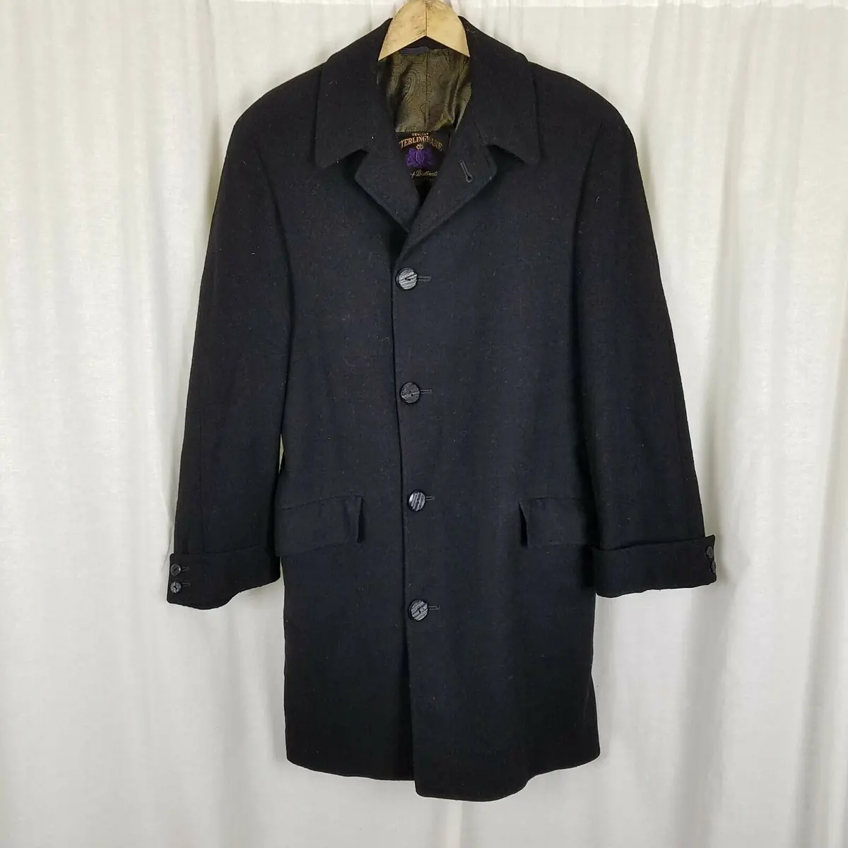Vintage Sterlingware Coat Of Distinction Plaid Peacoat Winter Wool Coat Mens S M 1