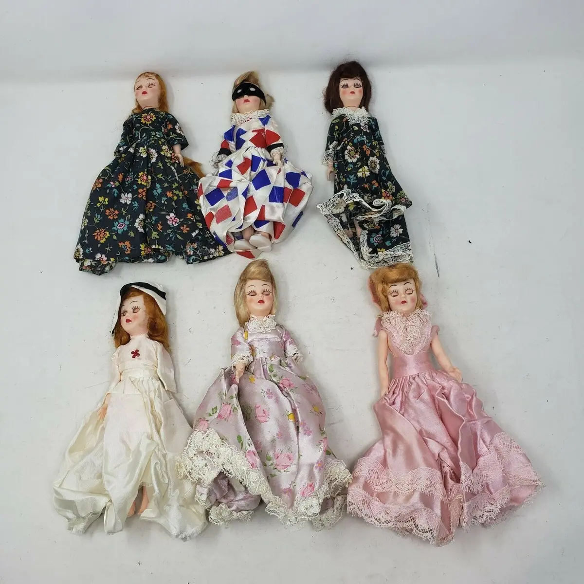 Vintage Mid Century Dolls 7 In Jester Victorian Ball Gowns Lot Of 6 Sleepy Eyes 1
