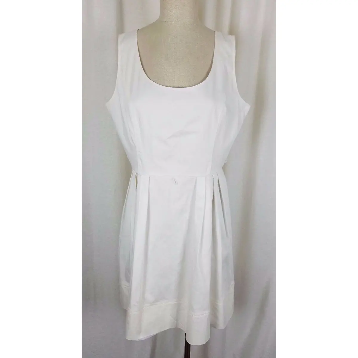Ellen Tracy White Cotton Summer Sundress Pleated Dress Womens 12 Weighted Lined 1
