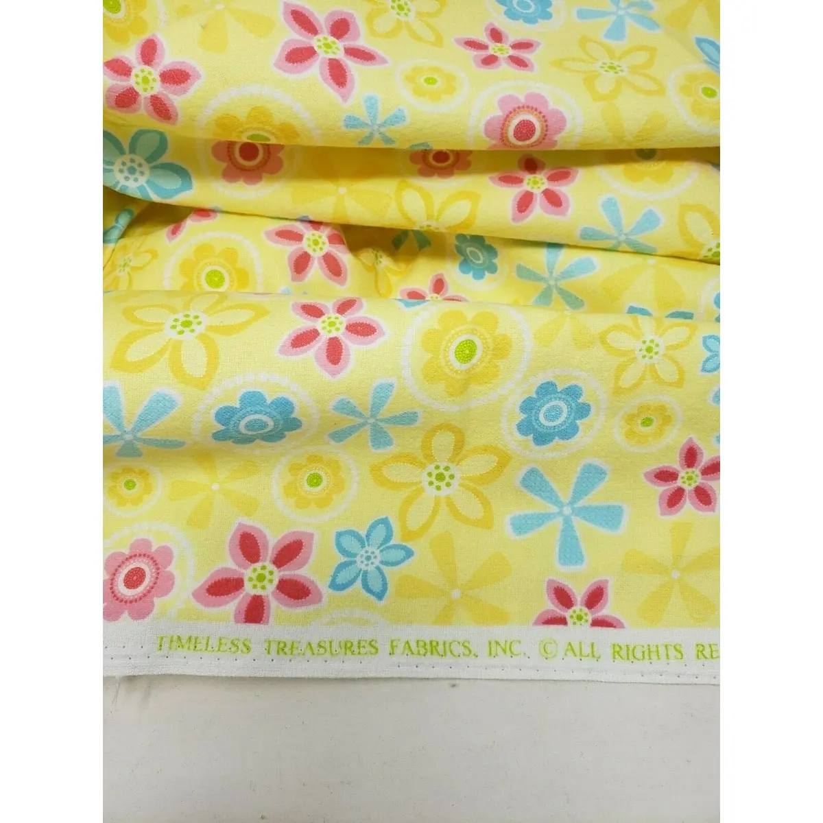 Timeless Treasures Fabrics Sunshine Yellow Flannel Floral Flowers Piece 2 Yards 2