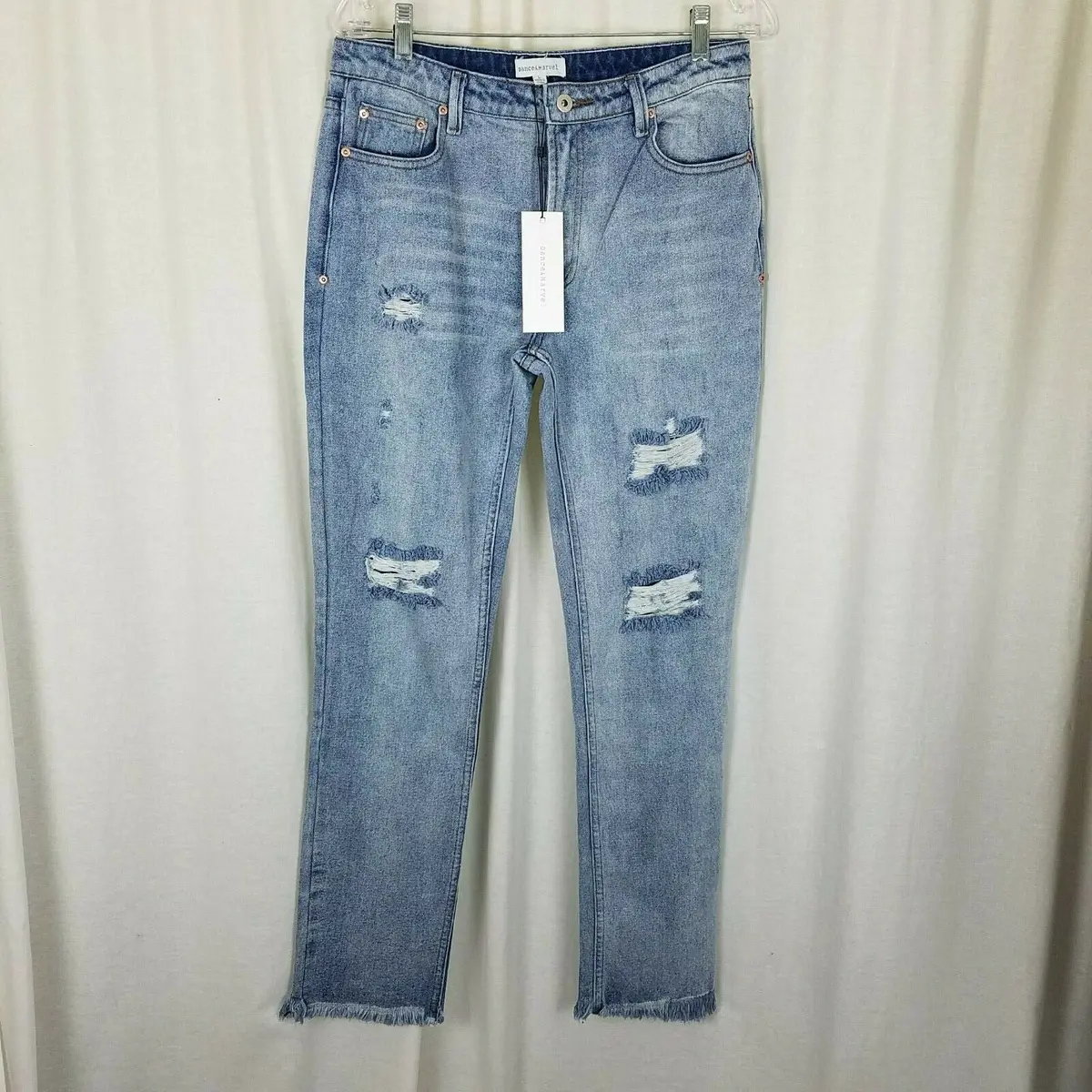 Dance & Marvel Distressed Fringe Raw Edge Blue Jeans Womens L Denim Destroyed 1