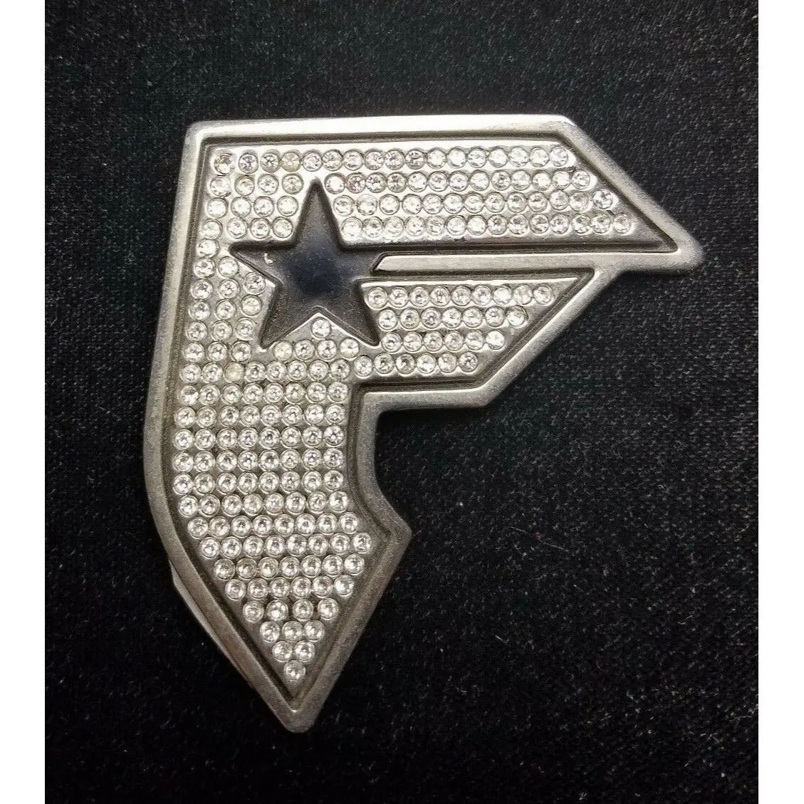 Famous Stars & Straps F Gun Look Silver & Rhinestone Metal Belt Buckle Mens And 1