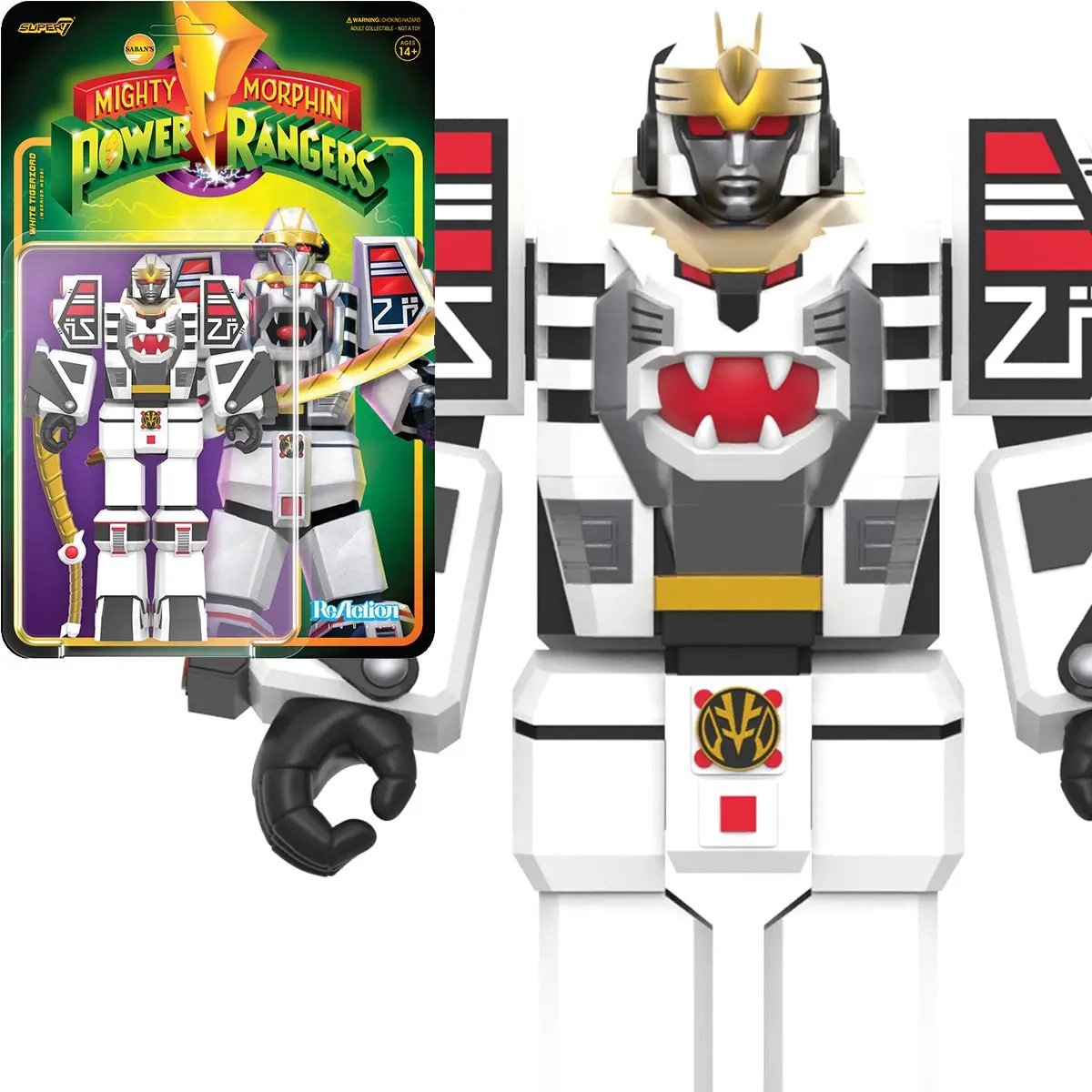 Super7 - Mighty Morphin Power Rangers - White Tigerzord (Warrior Mode) Reaction Figure (82032) Low Stock 1