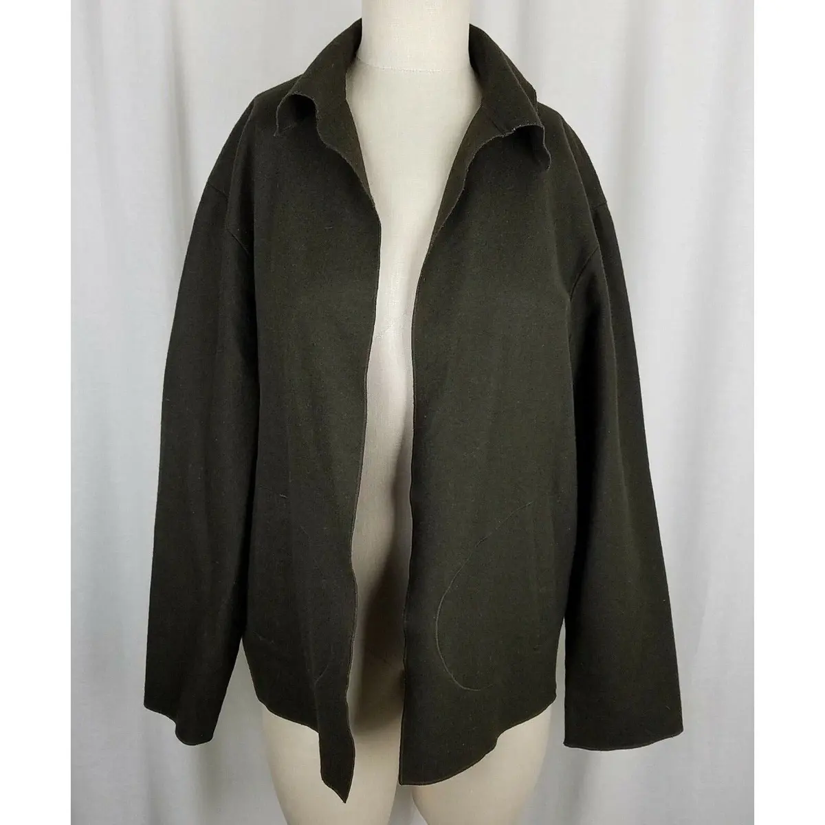 Rl Ralph Lauren Black Label Open Front Wool Silk Swing Jacket Blazer Womens 10 1