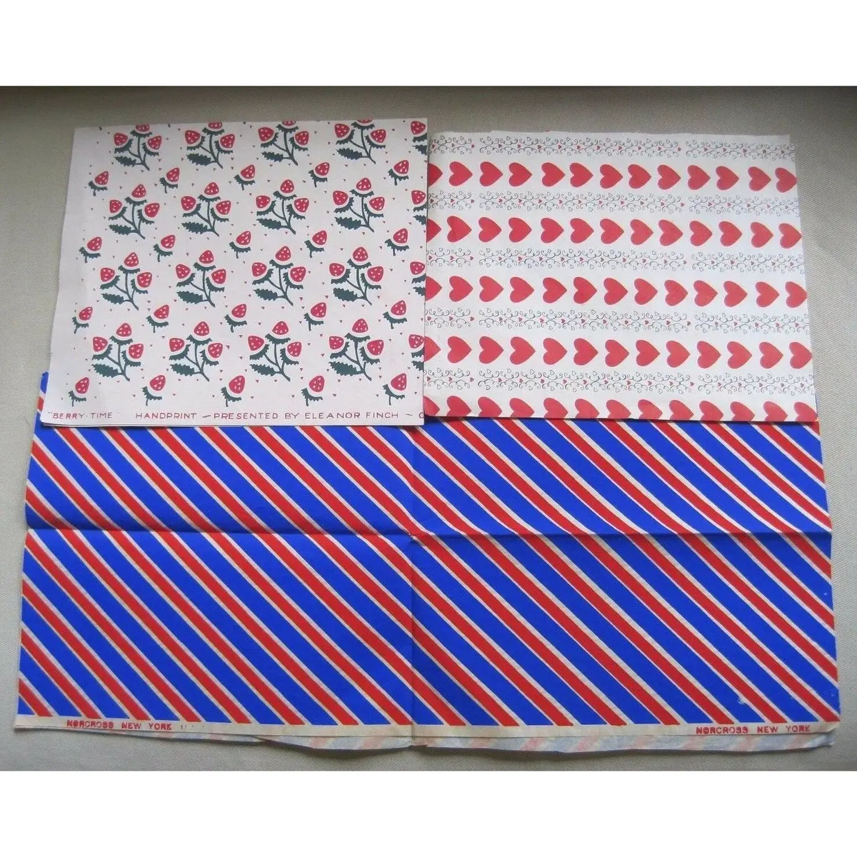 Vintage 1950 All Occasion Wrapping Paper Squares Hand Print Eleanor Finch Berry 1