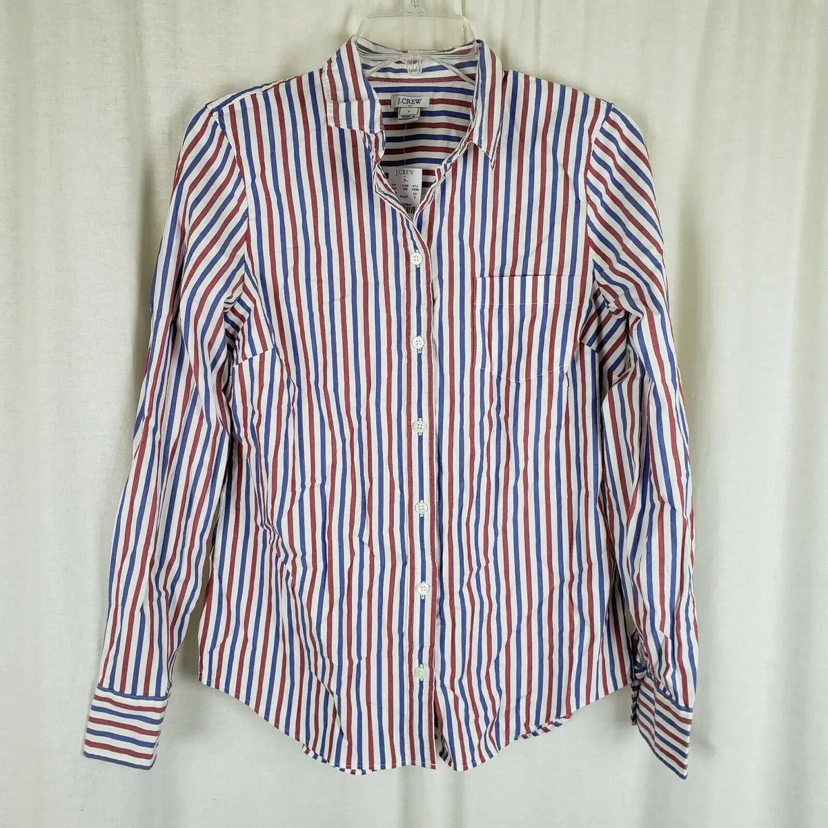 J.Crew Stretch Long Sleeve Pinstriped Stipe Button Down Up Shirt Top Womens S 1