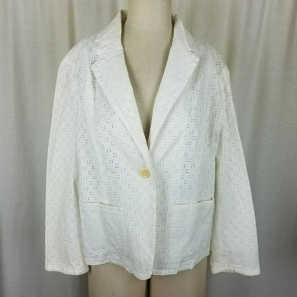 Talbots Woman 100% Cotton White Eyelet Lace Jacket Blazer Womens 16W Plus Size 1