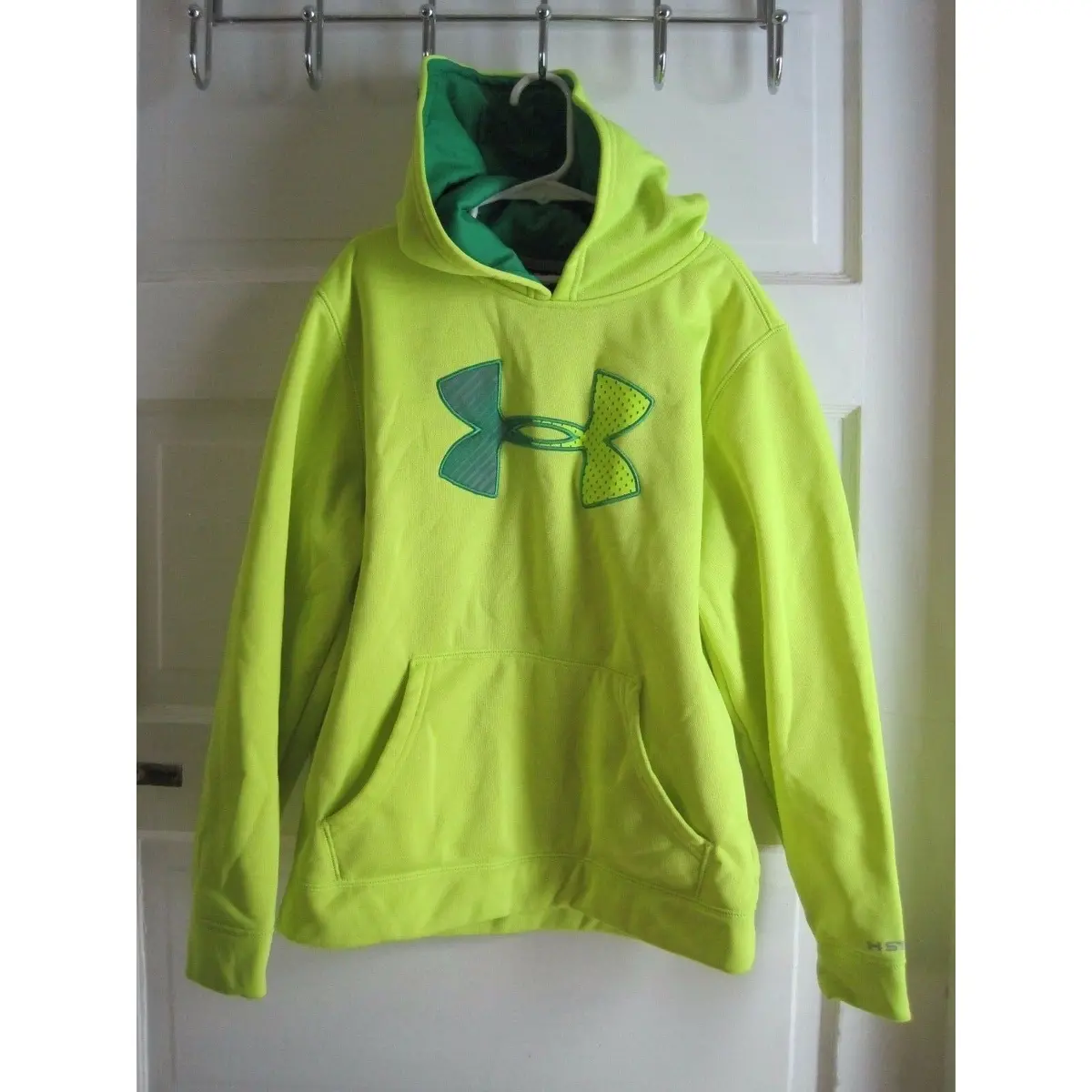 Under Armour Storm Neon Yellow Big Logo Hoodie Hooded Sweatshirt Youth Girls M 1