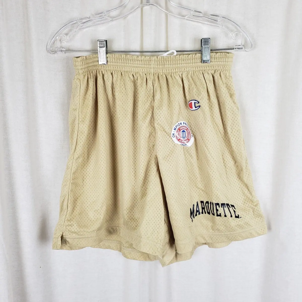 Vintage Champion Marquette Mesh Shorts Mens L 36-38 Gold Tan Drawstring Ncaa 1