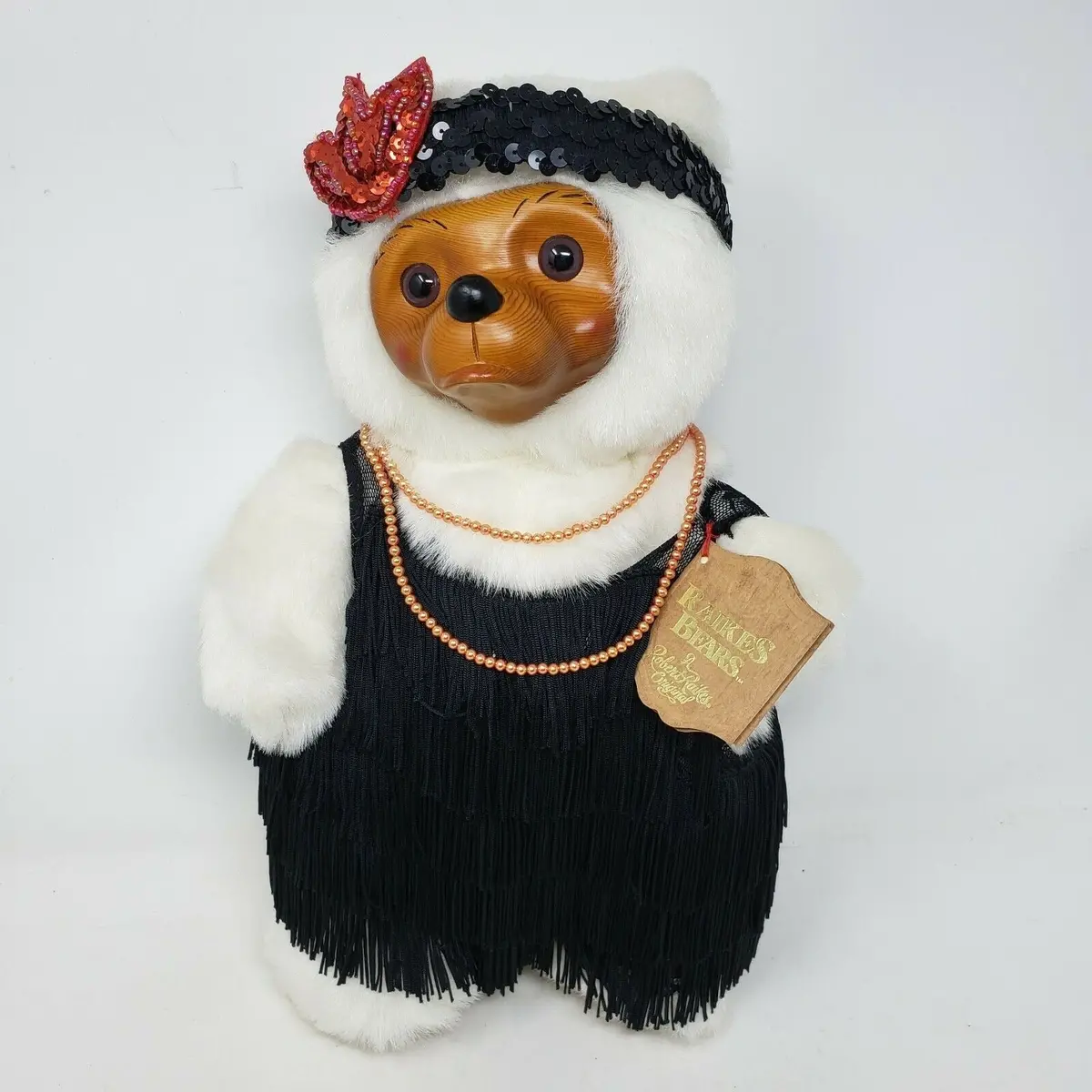 Vintage Robert Raikes Zelda Flapper Plush 1986 Wood Carved Face Stuffed Animal 1