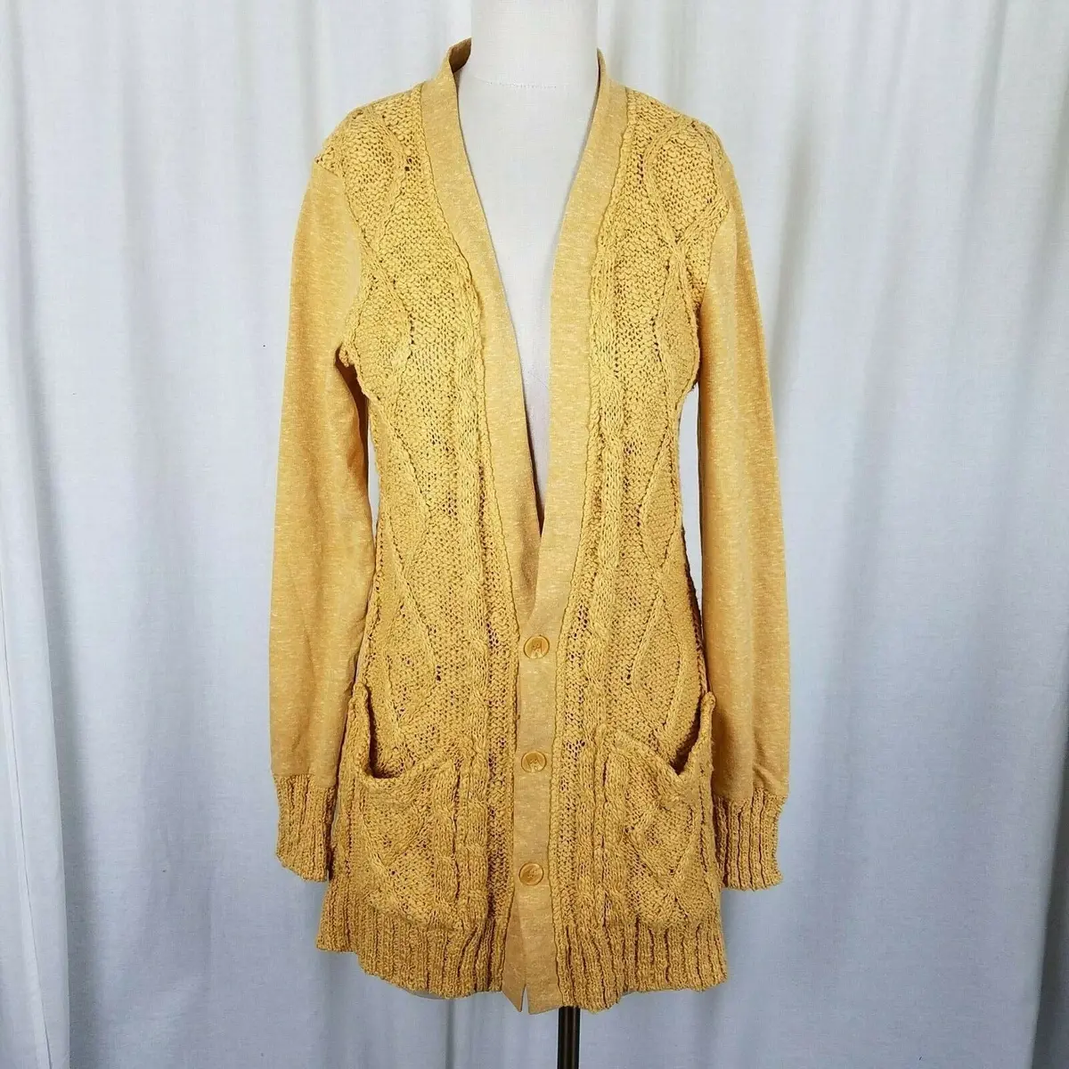 Evy's Tree The Chloe Curry Knit Long Sweater Cardigan Coat Womens L Coatigan 1