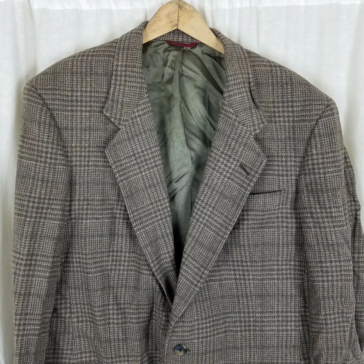 Hart Schaffner & Marx Plaid Pure Wool Sportcoat Jacket Blazer Mens 42L Tan Olive 2