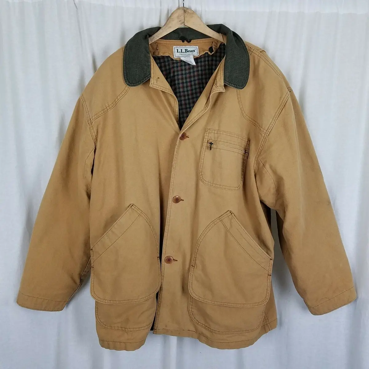 Ll Bean Plaid Flannel Lined Insulated Winter Field Jacket Barn Coat Mens Xl Tan 1