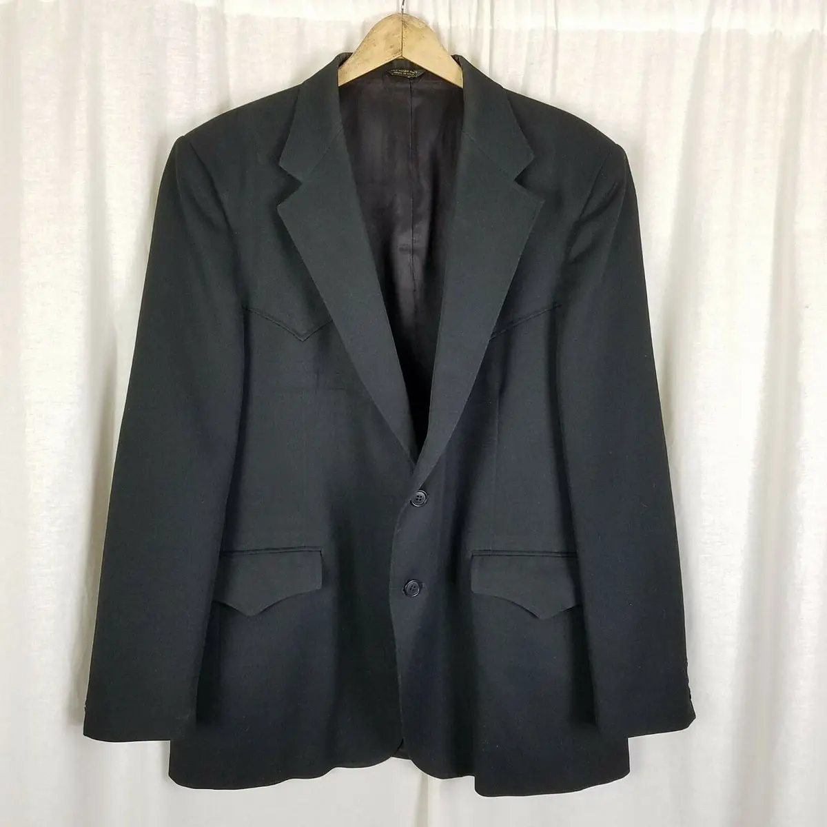 Vintage American Original Black Western Blazer Jacket Sportcoat Mens 46R Usa 1