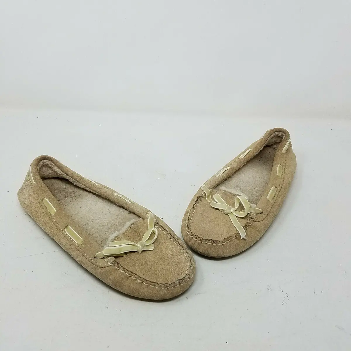 Ll Bean Moccasins Shearling Fleece Lined Low Slippers Shoes Womens 7 264582 Tan 1