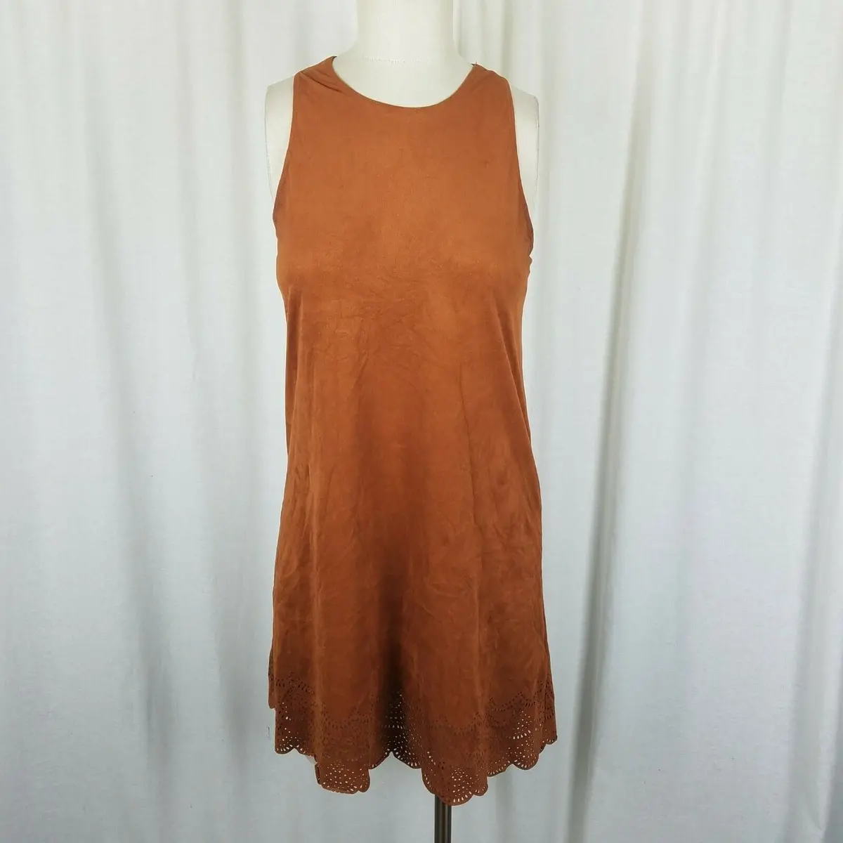 Garage Microfiber Tunic Tank Slip Mini Dress Womens S Cut Out Punch Design Rust 1