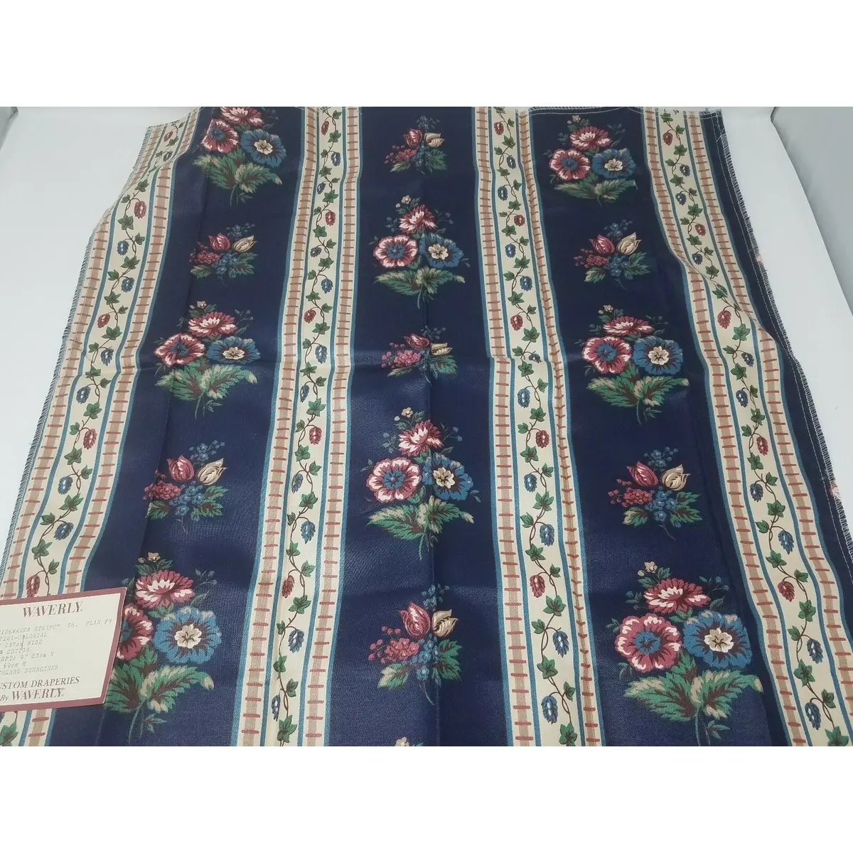 Waverly Tidewater Stripe Cotton Scotchguard Fabric Material Flowers Roses 1