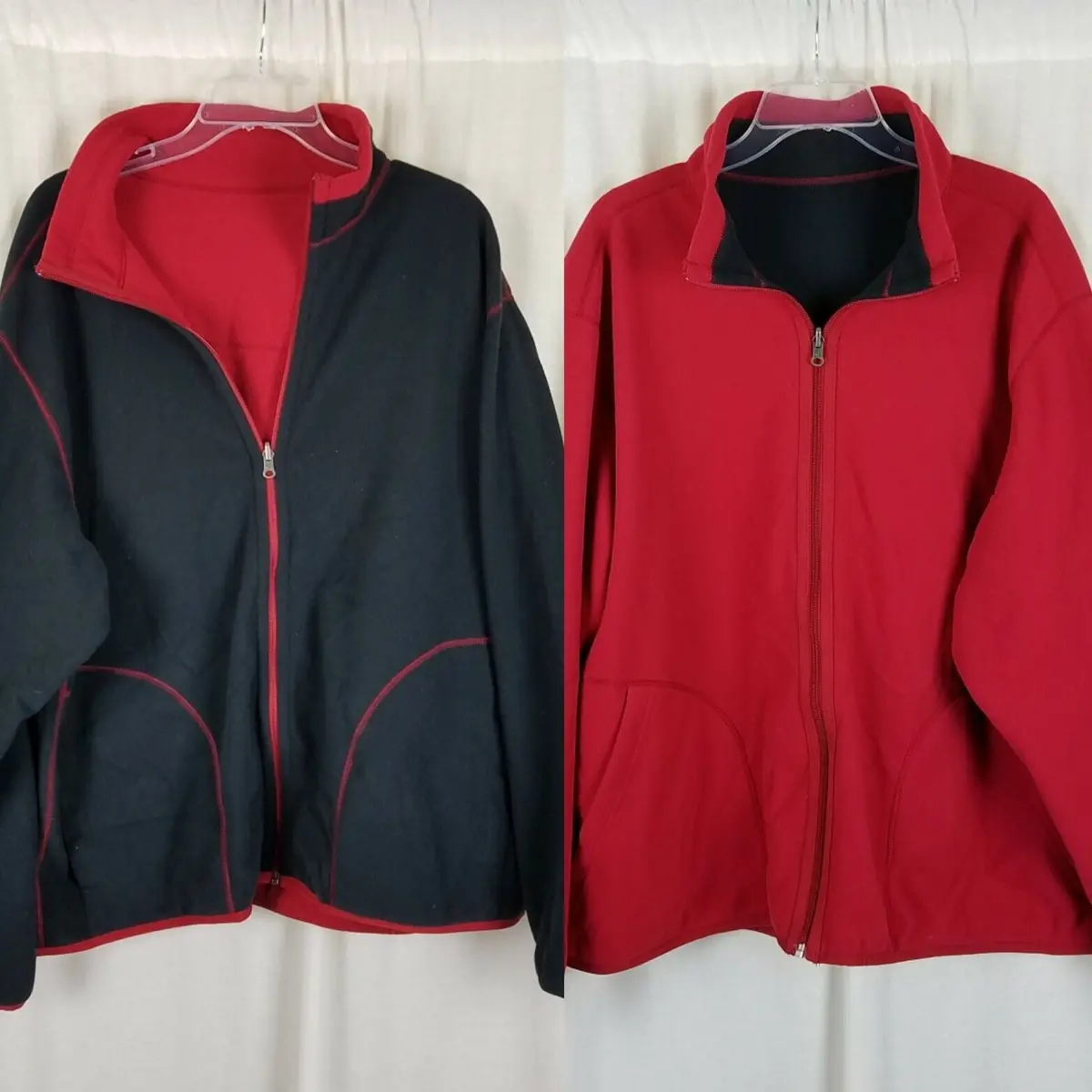 Ll Bean Reversible Full Zip Up Fleece Sweater Jacket Mens L Red Exposed Stitches 1
