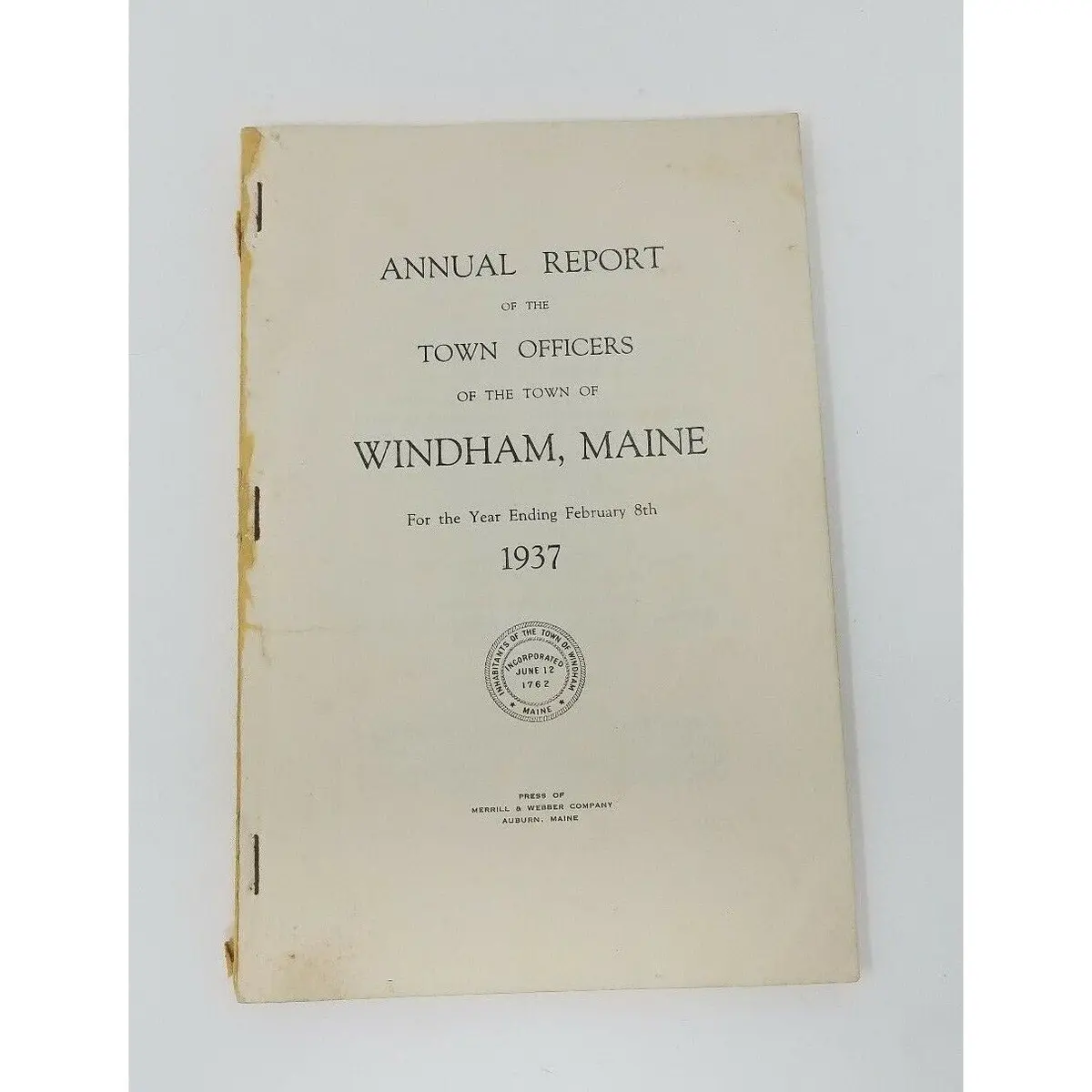 Annual Report Town Officers Of Windham Maine 1937 Cumberland County Sebago Lakes 1