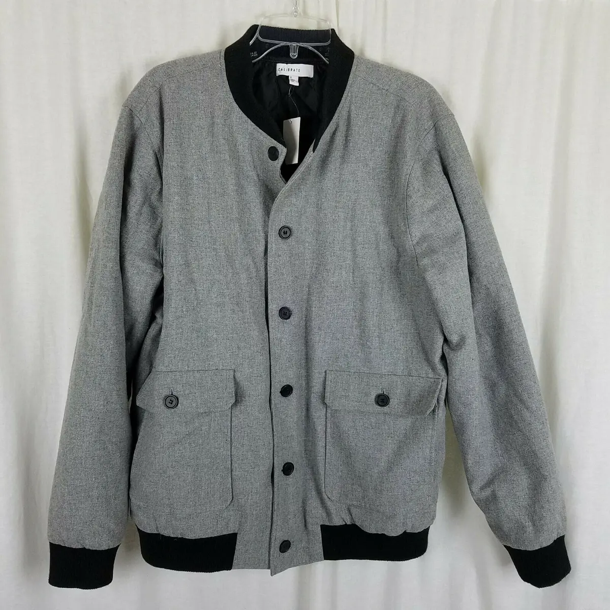 Calibrate Wool Quilted Bomber Jacket Mens Xl Gray Tornado Heather Cargo Pockets 1