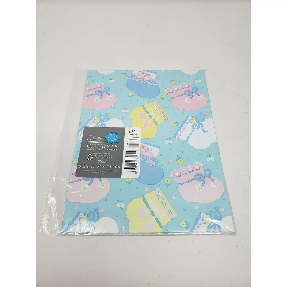 Carlton Cards Baby Shower Booties Gift Wrap Wrapping Paper Square Vintage Usa 1