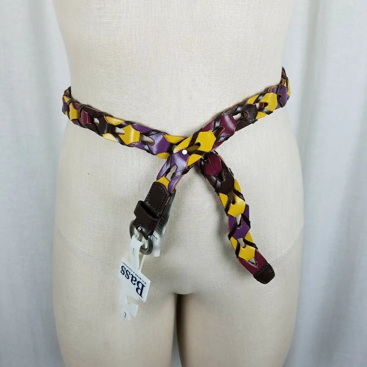 G.H. Bass Colorful Leather Braided Chain Link Loops Buckle Belt Women's L 39" 1
