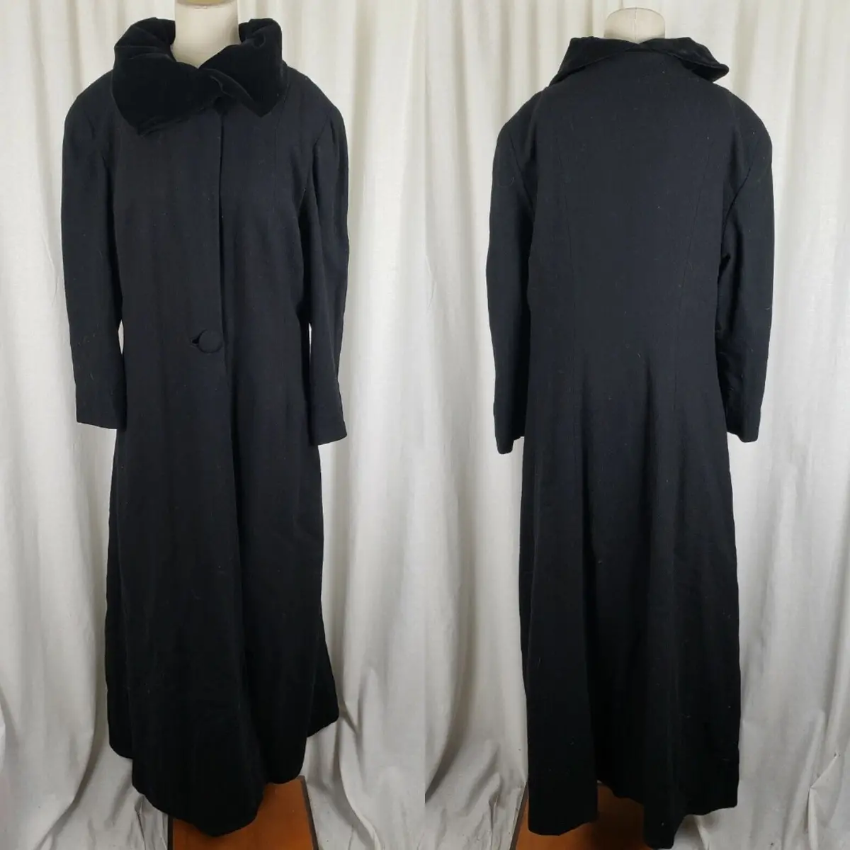 Smiley's Black Winter Wool Long Maxi Skater Peacoat Womens M L Velvet Collar 1