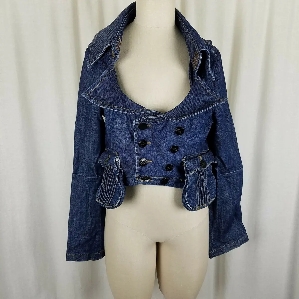 Speedway Luxury Designer Cropped Denim Jean Jacket Womens L Avant Garde Artsy 1