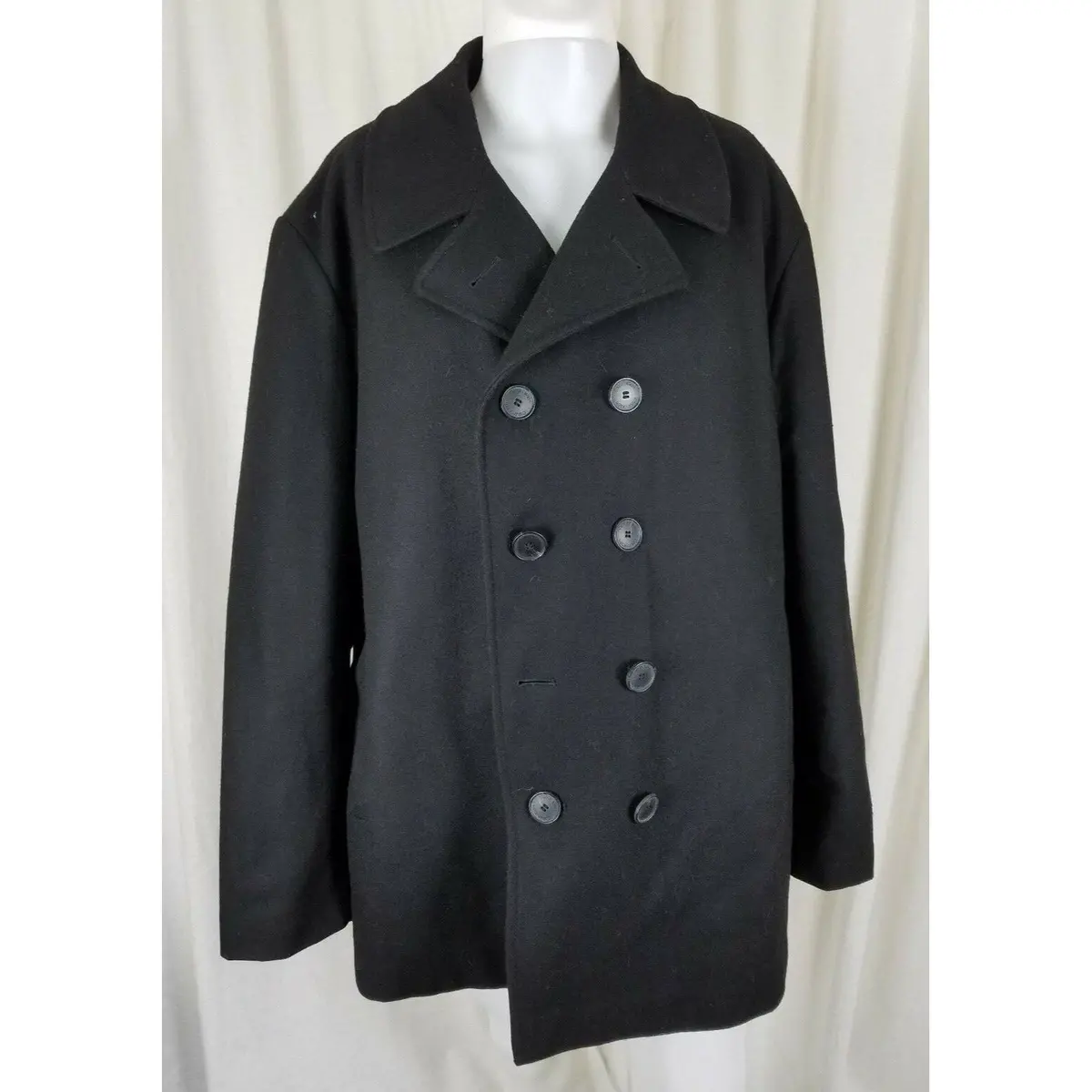 Calvin Klein Double Breasted Black Wool Peacoat Jacket Coat Mens Xl Quilted 1