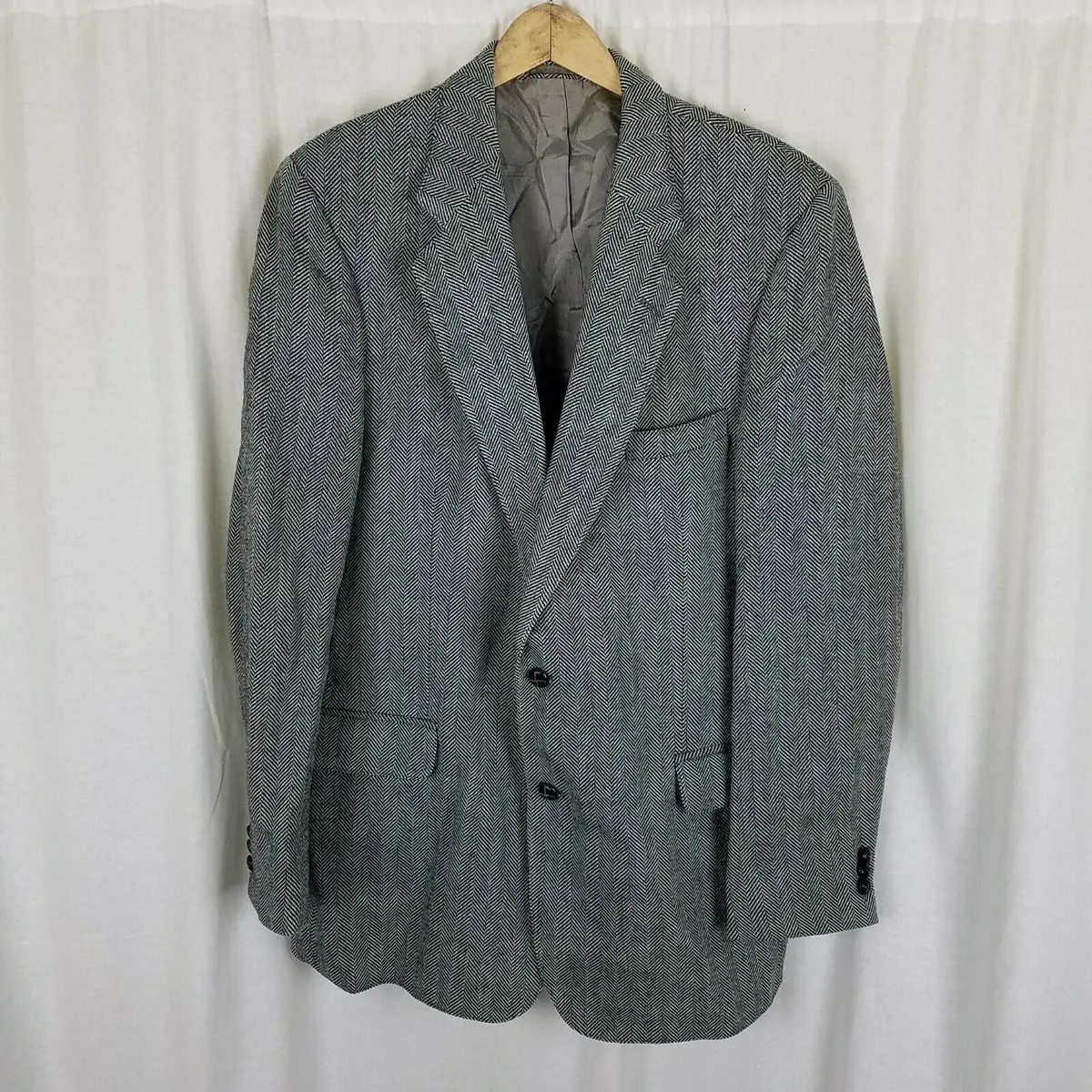 Vintage Joe Namath Herringbone Wool Tweed Blazer Sport Coat Jacket Mens 44L 80S 1