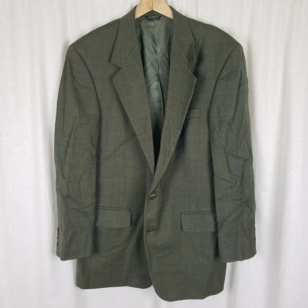 David Wood Worsted Wool Tweed Green Plaid Sport Coat Blazer Jacket Mens 44 1