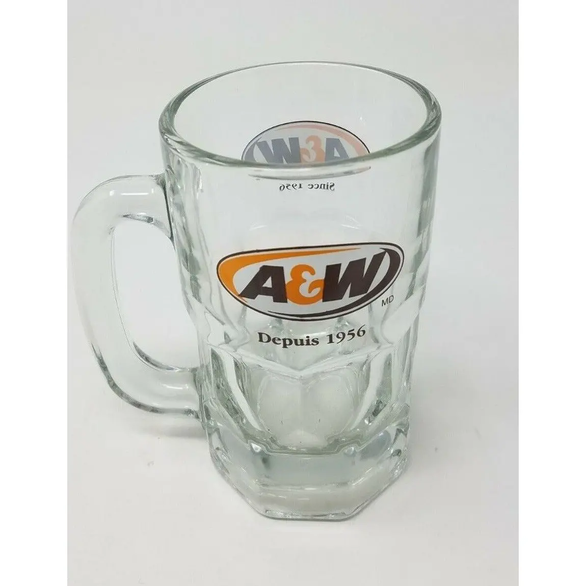 Large A&W Depuis Since 1956 Clear Glass Handled Cup Mug Stein Tankard Rootbeer 1