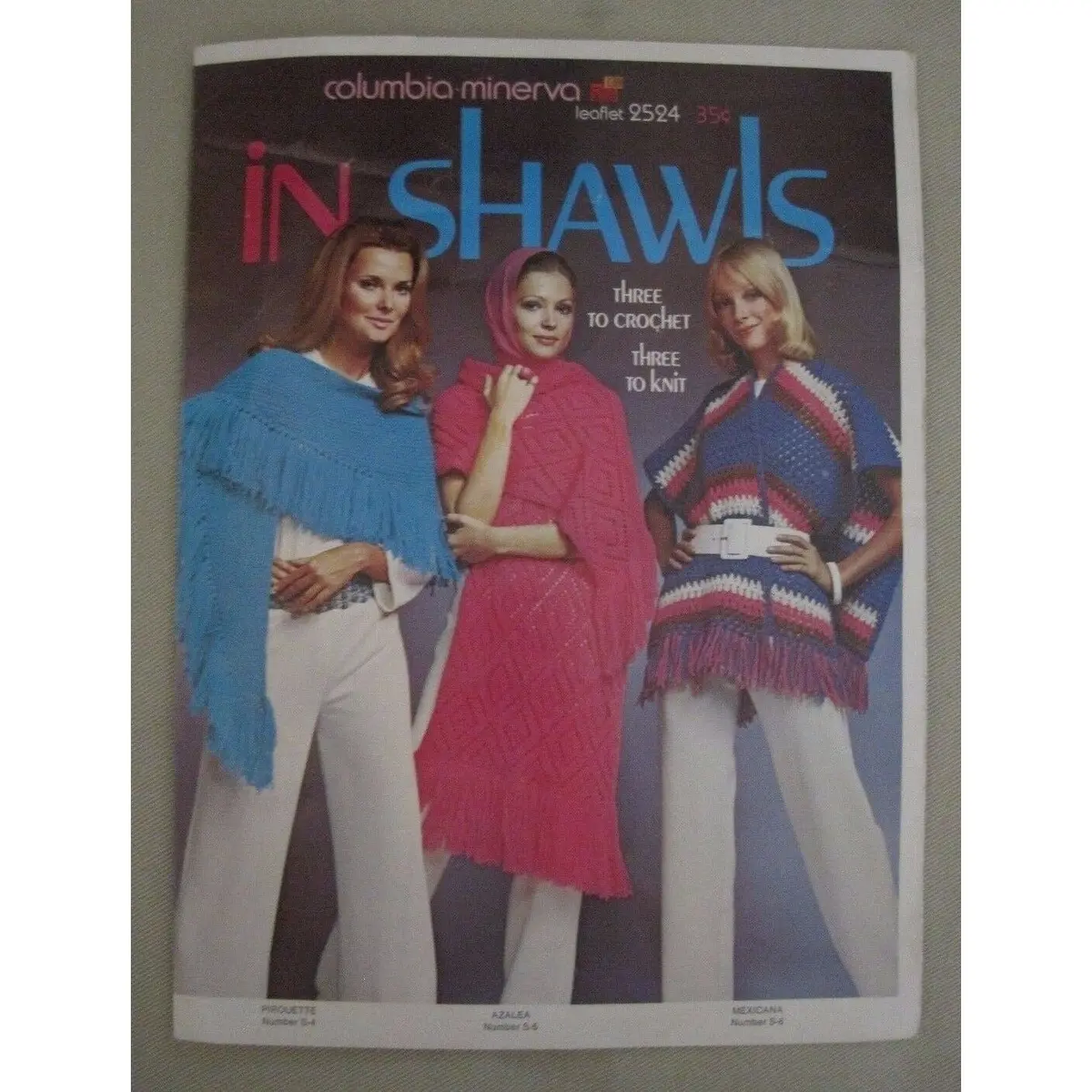 Minerva In Shawls Knitting & Crochet Manual Knit Patterns Vintage Leaflet # 2524 1