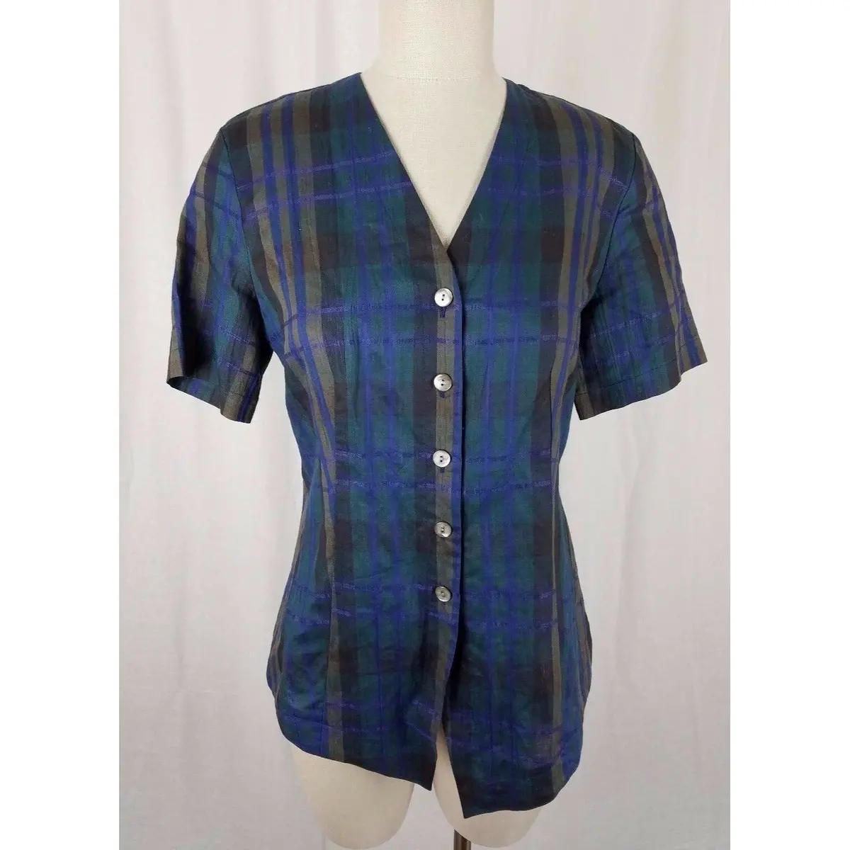 Country Road Australia Button Up Plaid Tunic Shirt Top Womens M V-Neck Chambray 1