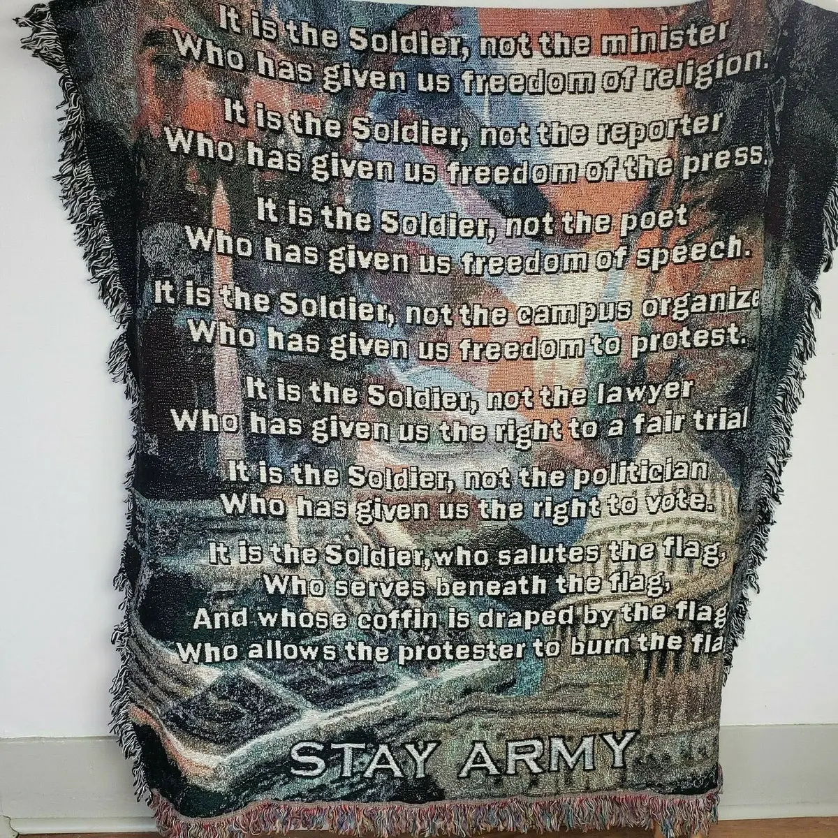 Mdw It Is The Soldier Stay Army Military Custom Woven Tapestry Throw Cotton Usa 1