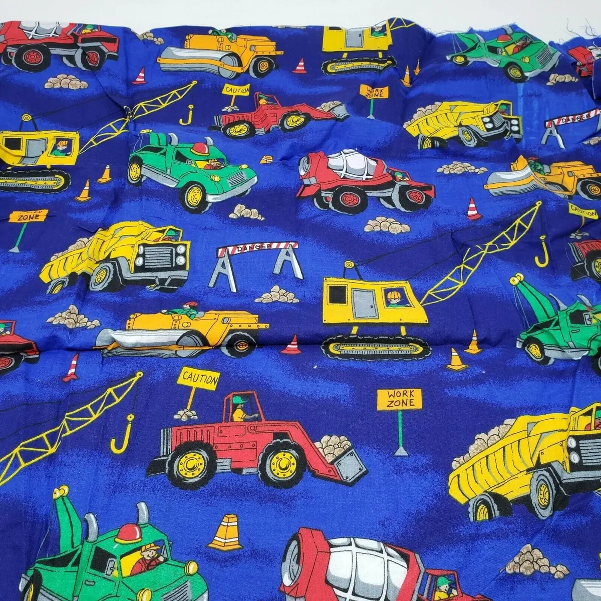 Vintage Fabric Traditions Work Zone Construction Trucks Fabric .75 Yards 1997 1