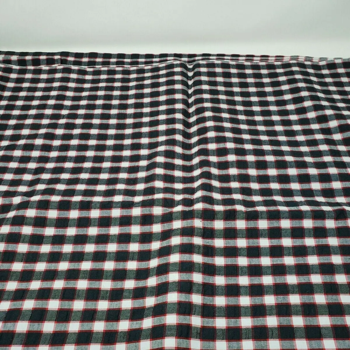 Vintage Seersucker Puckered Plisse Fabric Checkered Woven Cotton 3.5+ Yards 1