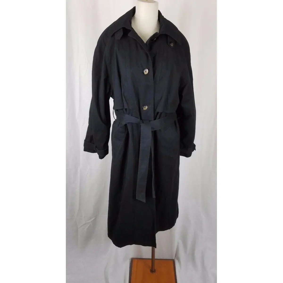 Jacqueline Ferrar Cape Top Belted Tie All Weather Trench Coat Womens 14 Black 1