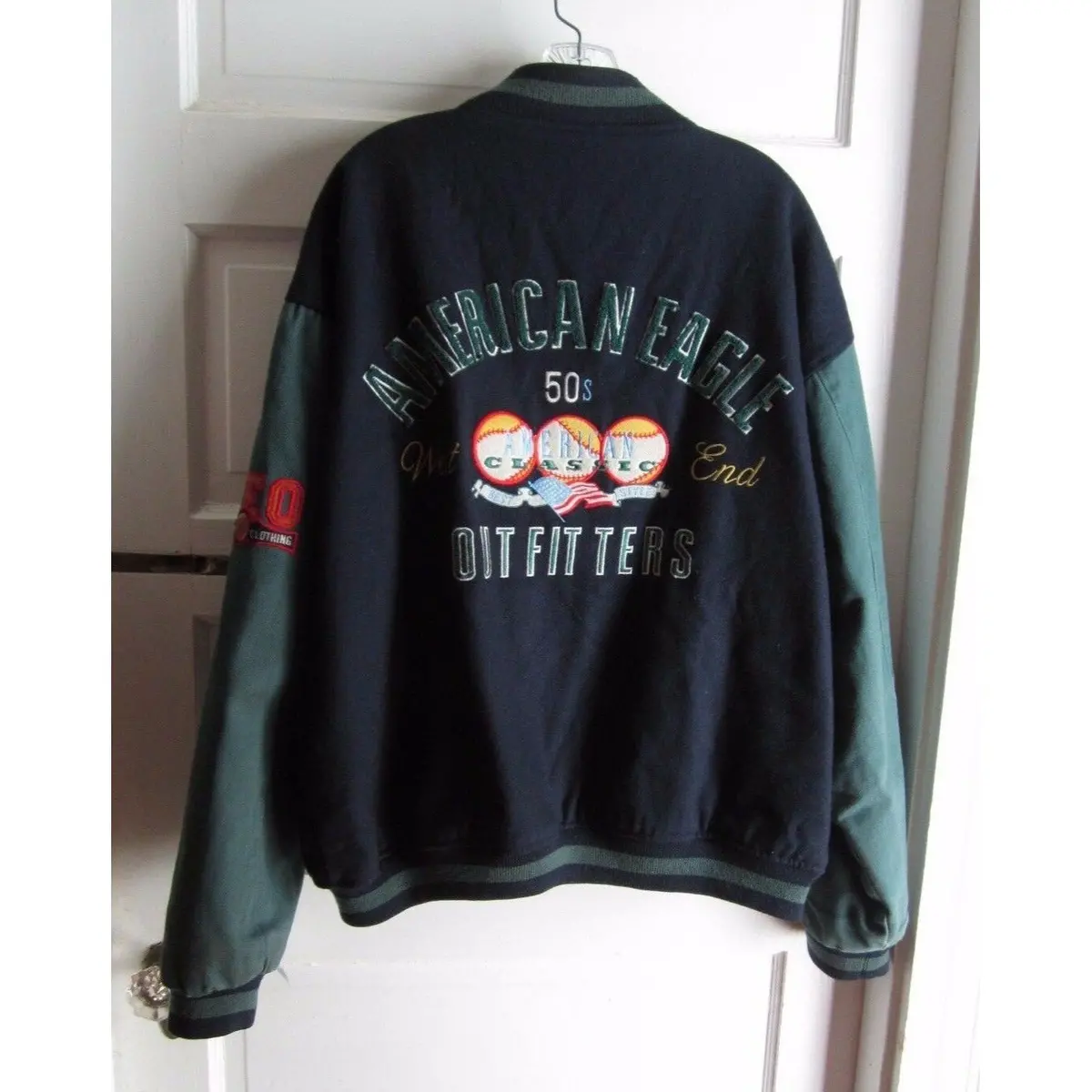 American Eagle Letterman Baseball Bomber Jacket Embroidered Patches Mens Xl Aeo 1