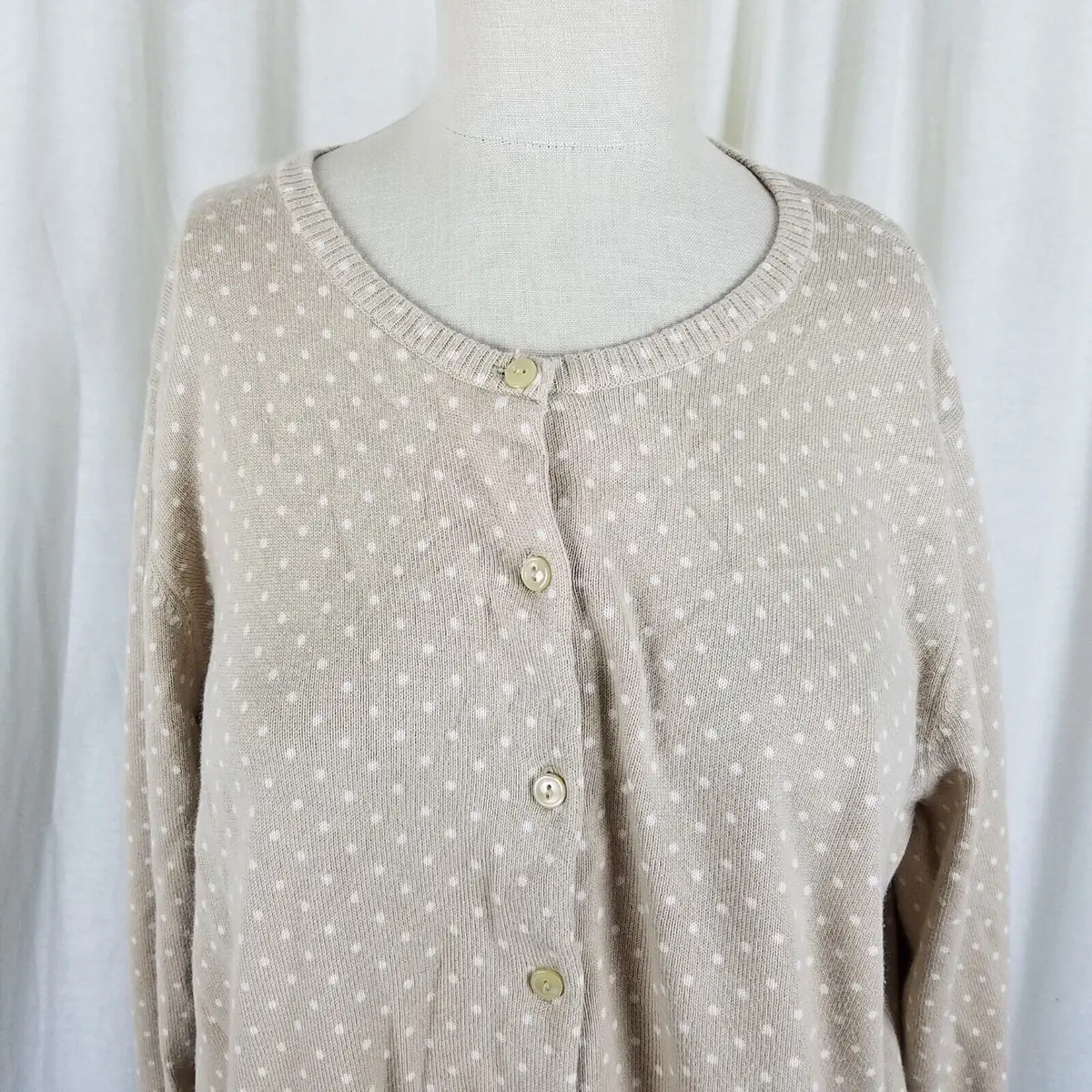 Ll Bean Polka Dot Knit Sweater Womens 1X Twinset Look Button Up Cardigan Plus 2