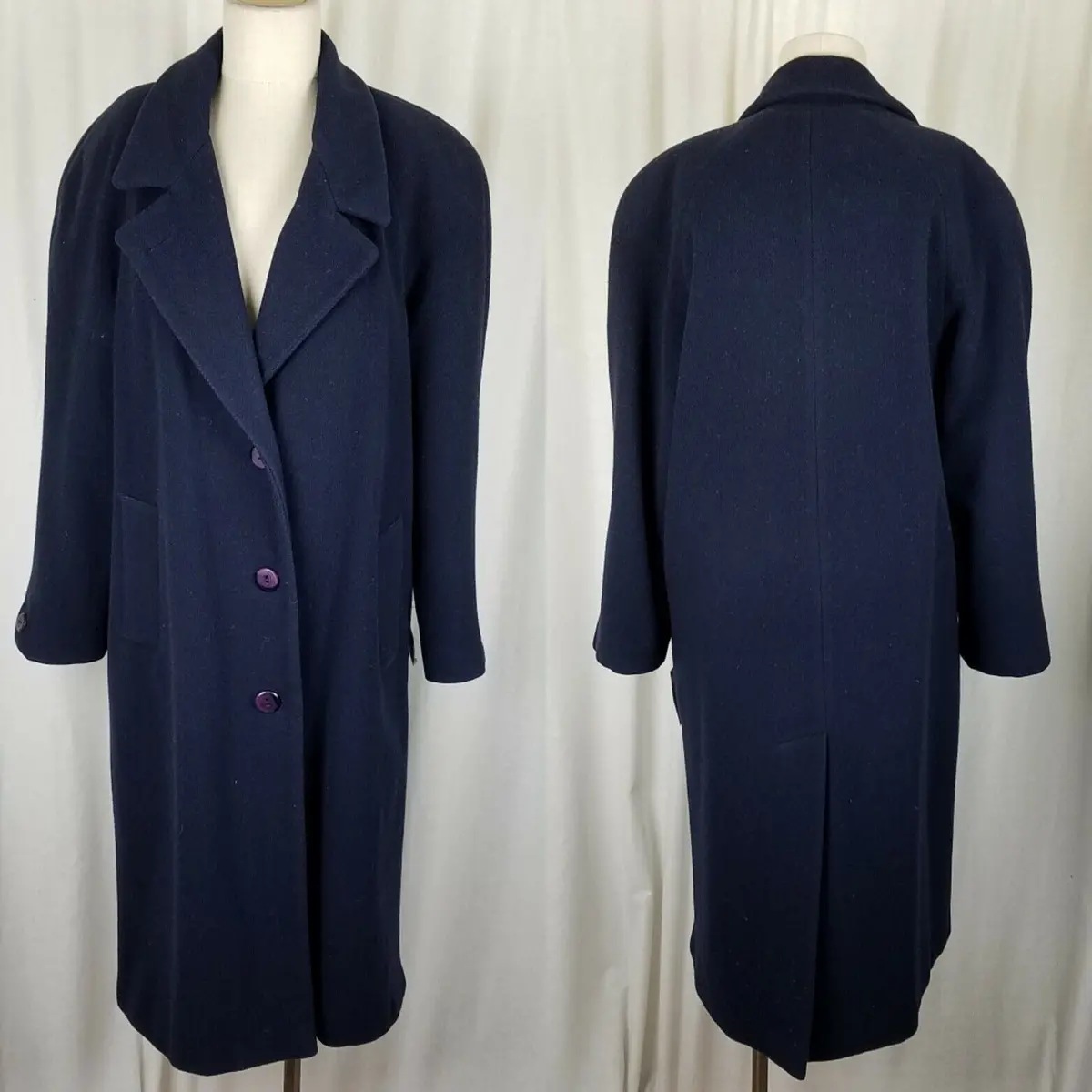Julia Klein Petites Navy Blue Wool Long Maxi Peacoat Over Coat Womens 8P 1