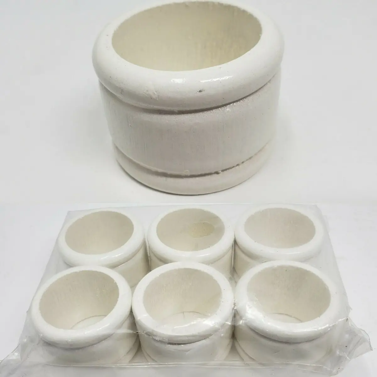 Set 6 Painted White Wood Rustic Farm Table Napkin Rings Holders Country Wedding 1