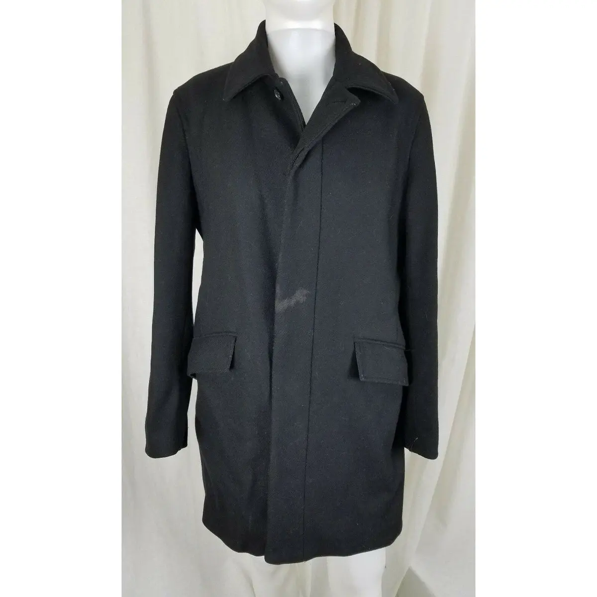 Banana Republic Black Wool Peacoat Coat Mens S Placket Front Charcoal Preppy 1